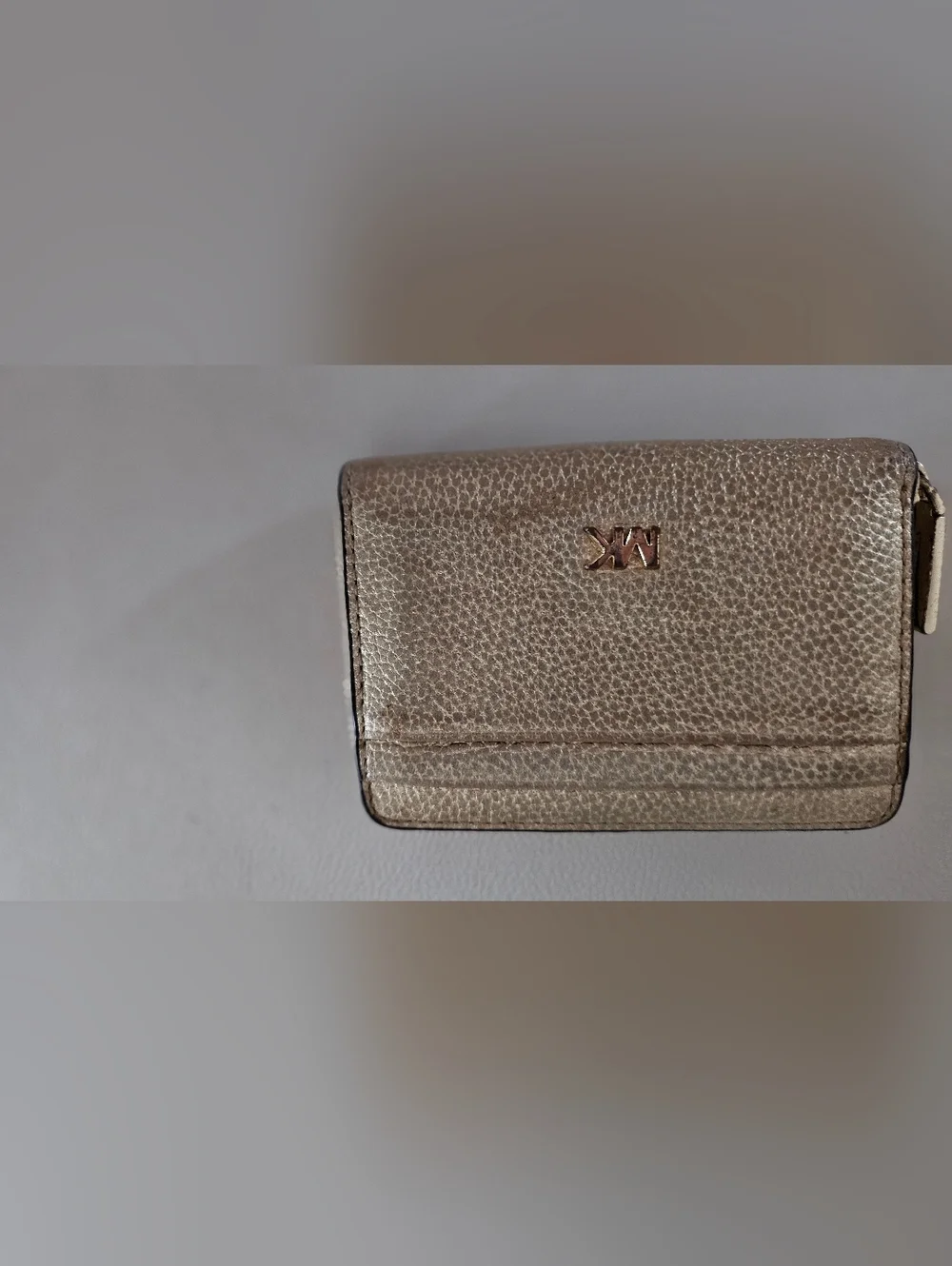 Michael Kors Metallic Gold Pebbled Leather Zip Around Card Coin Wallet.